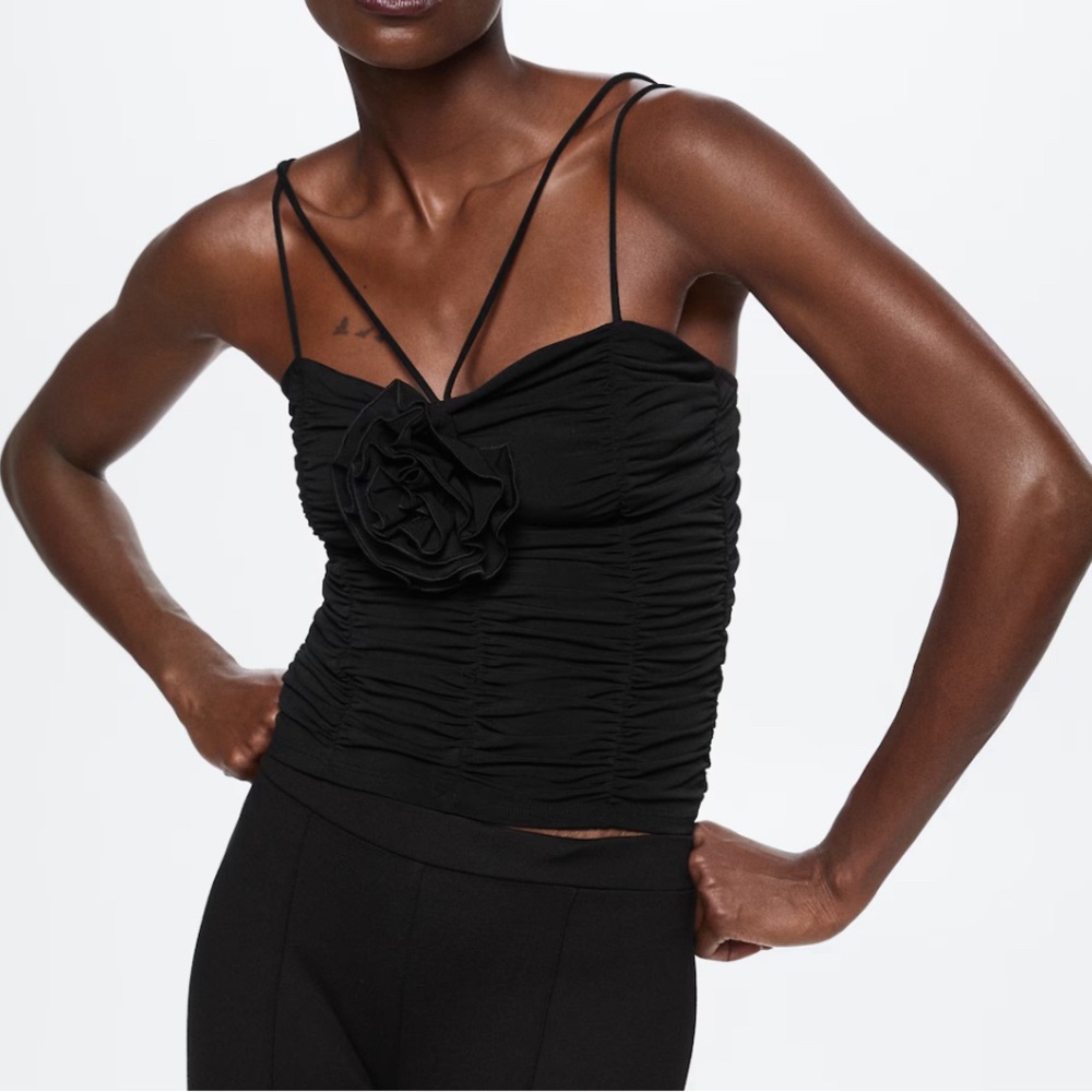 Mango Gathered top with flower detail